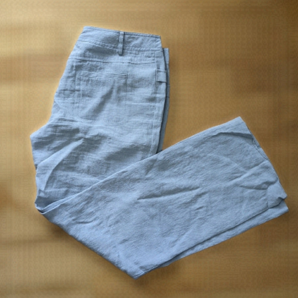 MID rise wide leg linen blend grey light blue pants  size 11 @w